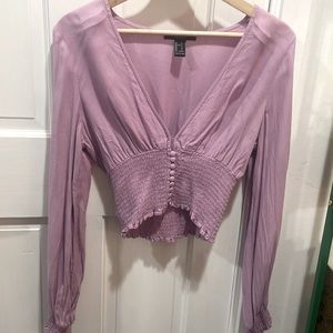 Low V Long Sleeve Top with shirred body